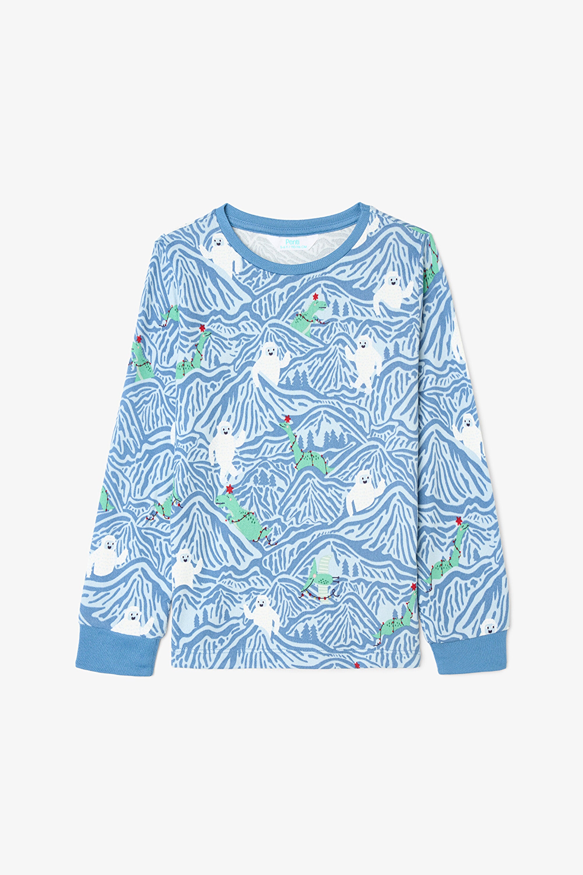 Light Blue Boys Pajama Set with Mountain Monster Design