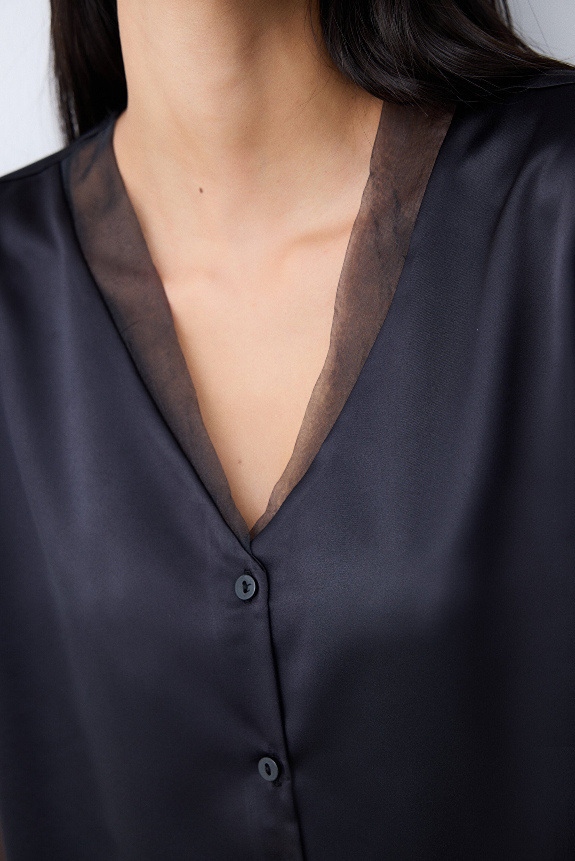 Belle Satin Black Shirt Pants Pajama Set