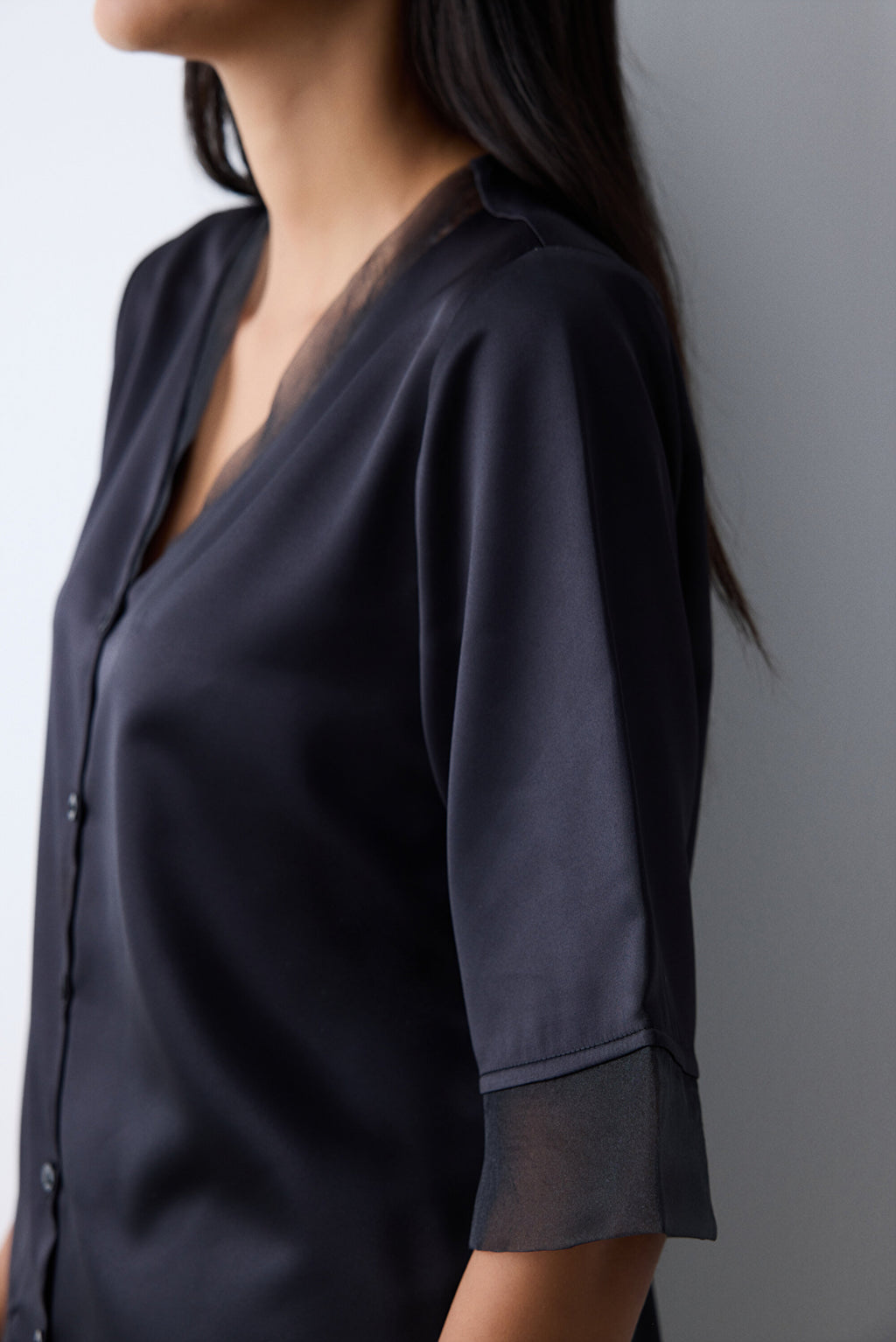 Belle Satin Black Shirt Pants Pajama Set