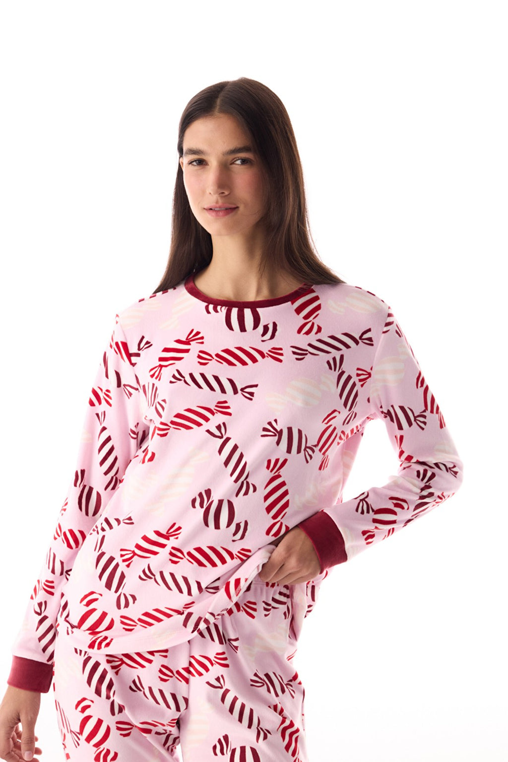 Pink Joyful Season Crew Neck Pajama Set