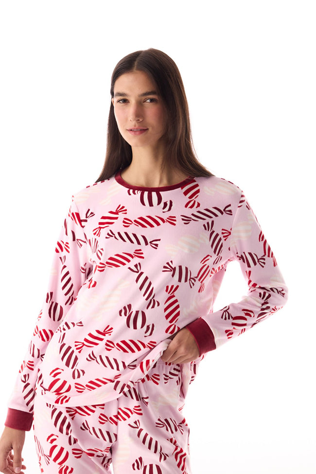 Pink Joyful Season Crew Neck Pajama Set Main Image