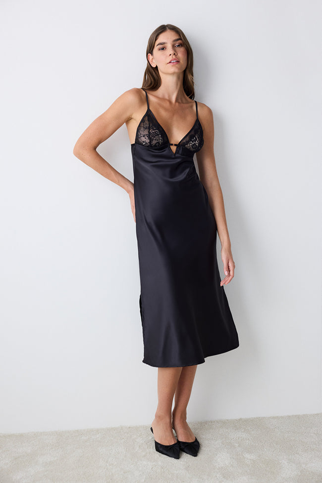 Belle Satin Black Nightgown Main Image
