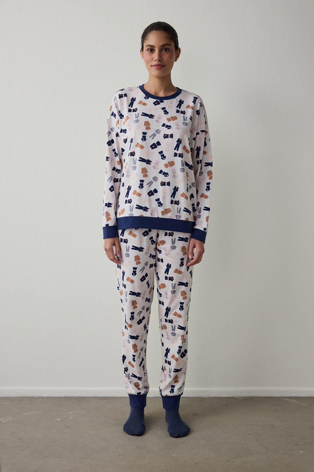 Light Pink Pajama Time Crew Neck Cotton Long-Sleeve Pajama Set