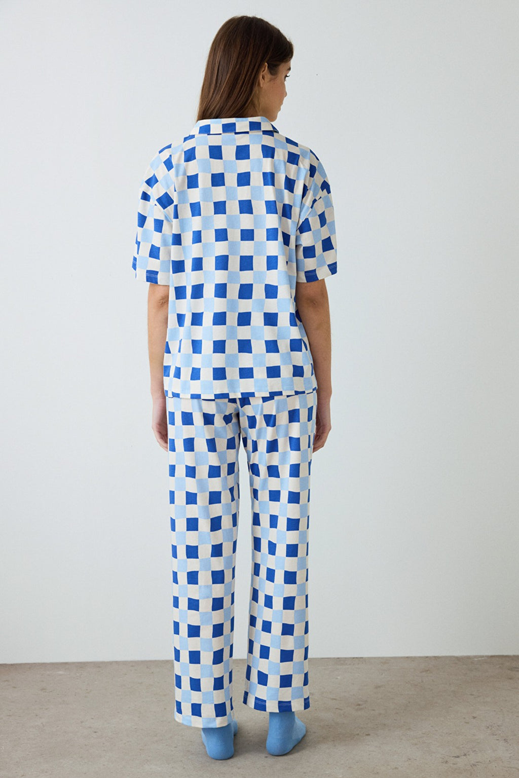 Plaid Rhea Gingham Shirt Collar Cotton Short Sleeve Pajama Set