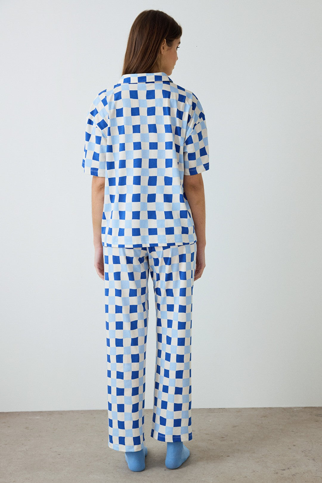 Plaid Rhea Gingham Shirt Collar Cotton Short Sleeve Pajama Set