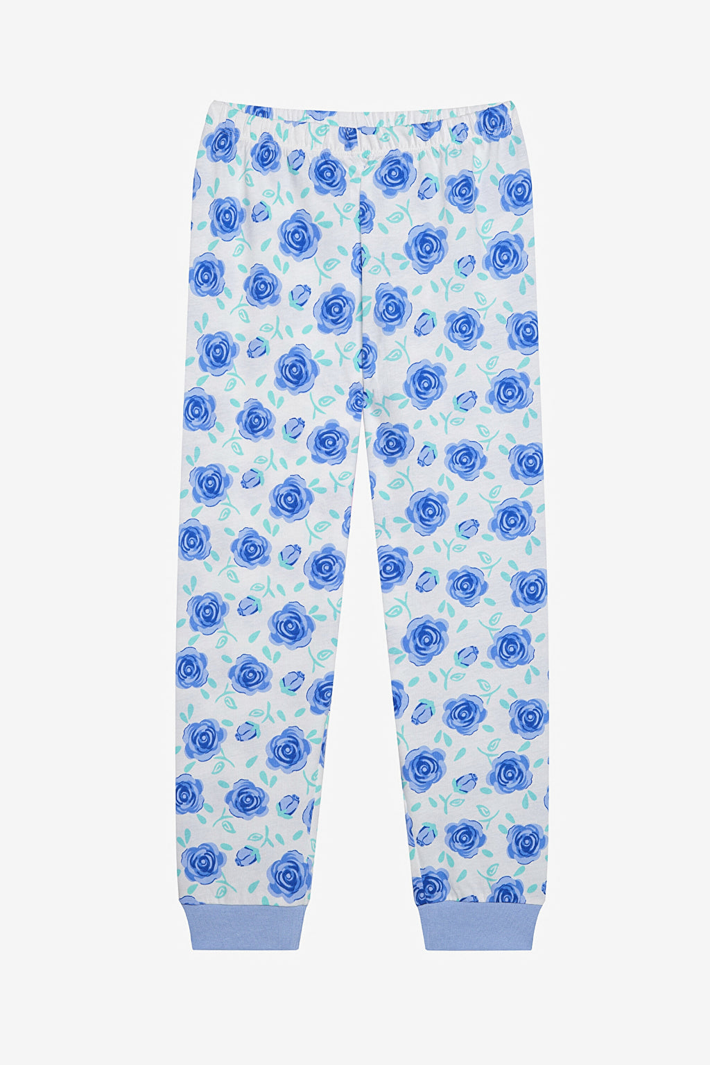 Girls Blue Roses 2-Piece Multicolored Pajama Set