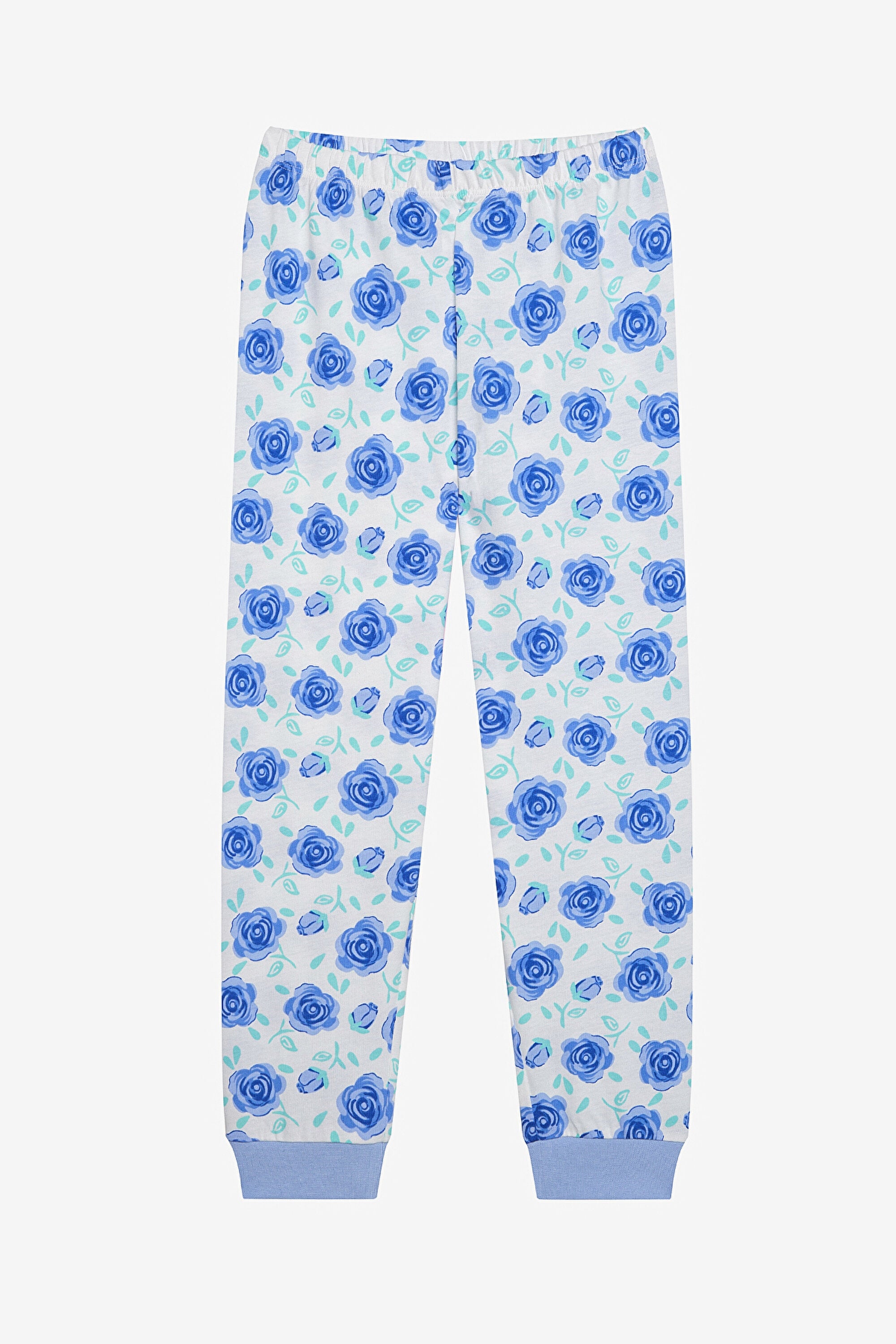 Girls Blue Roses 2-Piece Multicolored Pajama Set