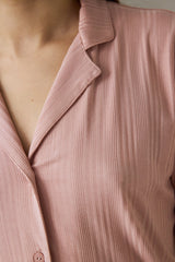 Dusty Rose Emma Ribbed Shirt Collar Short Sleeve Pajama Set