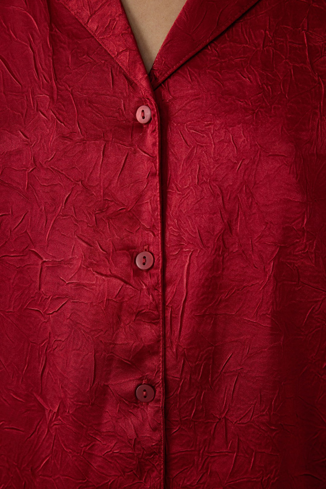 Red Satin Shirt Collar Long Sleeve Pajama Set