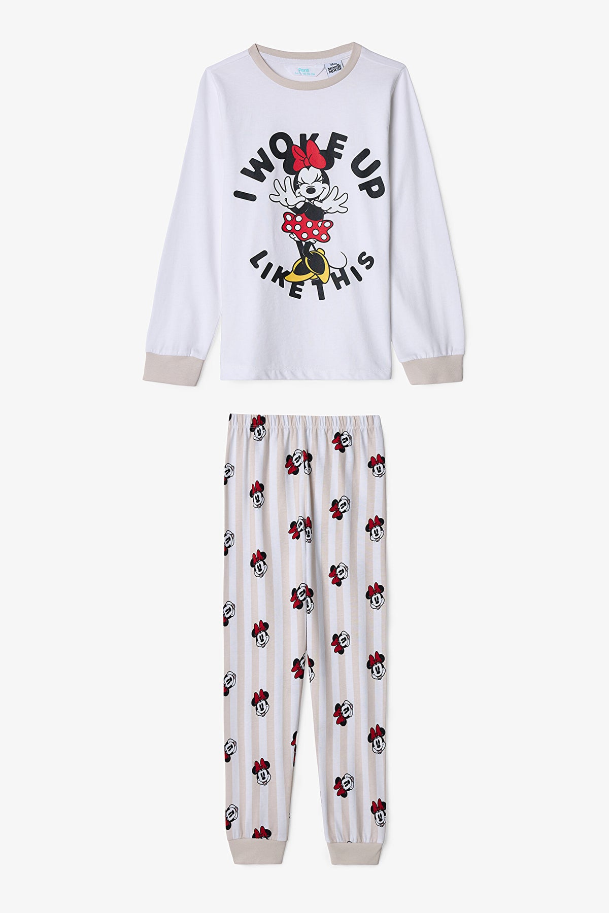 Optic White Girls Minnie Mouse Cotton Long Sleeve 2-Piece Pajama Set