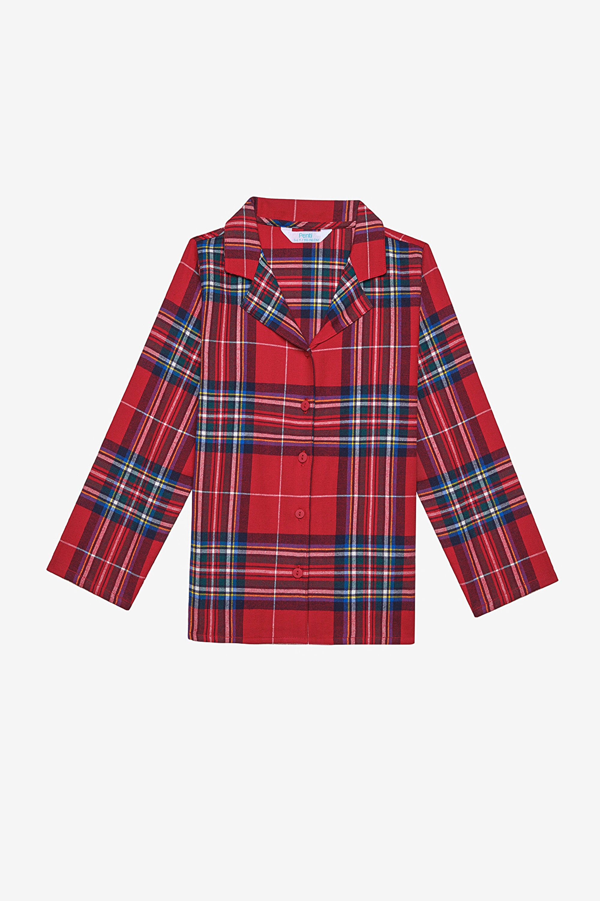 Cotton Unisex Kids Red Plaid Fam Red Shirt Pajama Set