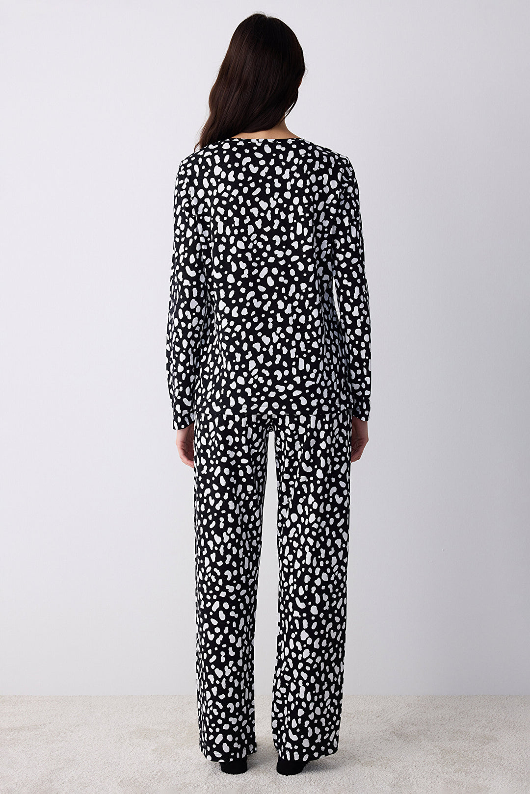 Cotton Dark Leopard Black Pants Pajama Set