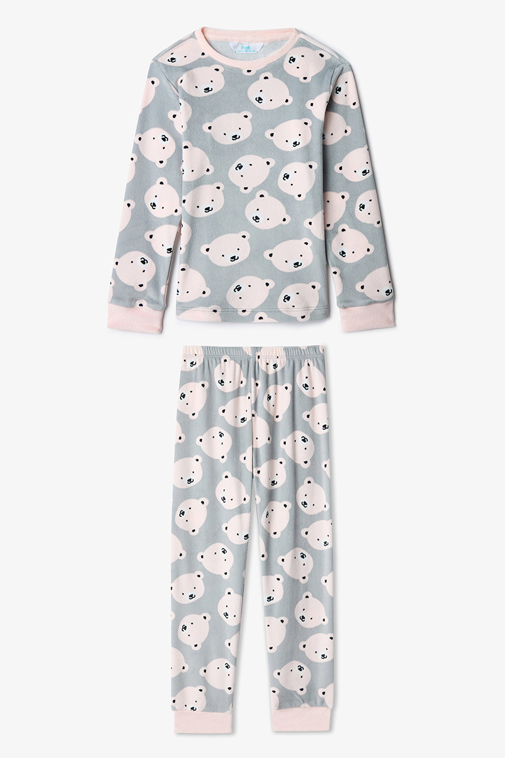 Grey Girls Pajama Set with Bear Pattern