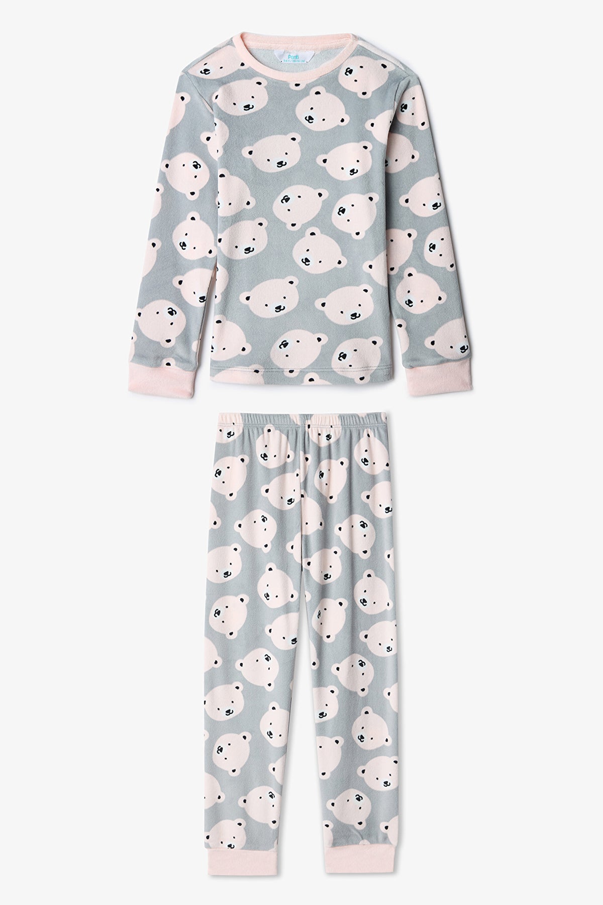 Grey Girls Pajama Set with Bear Pattern