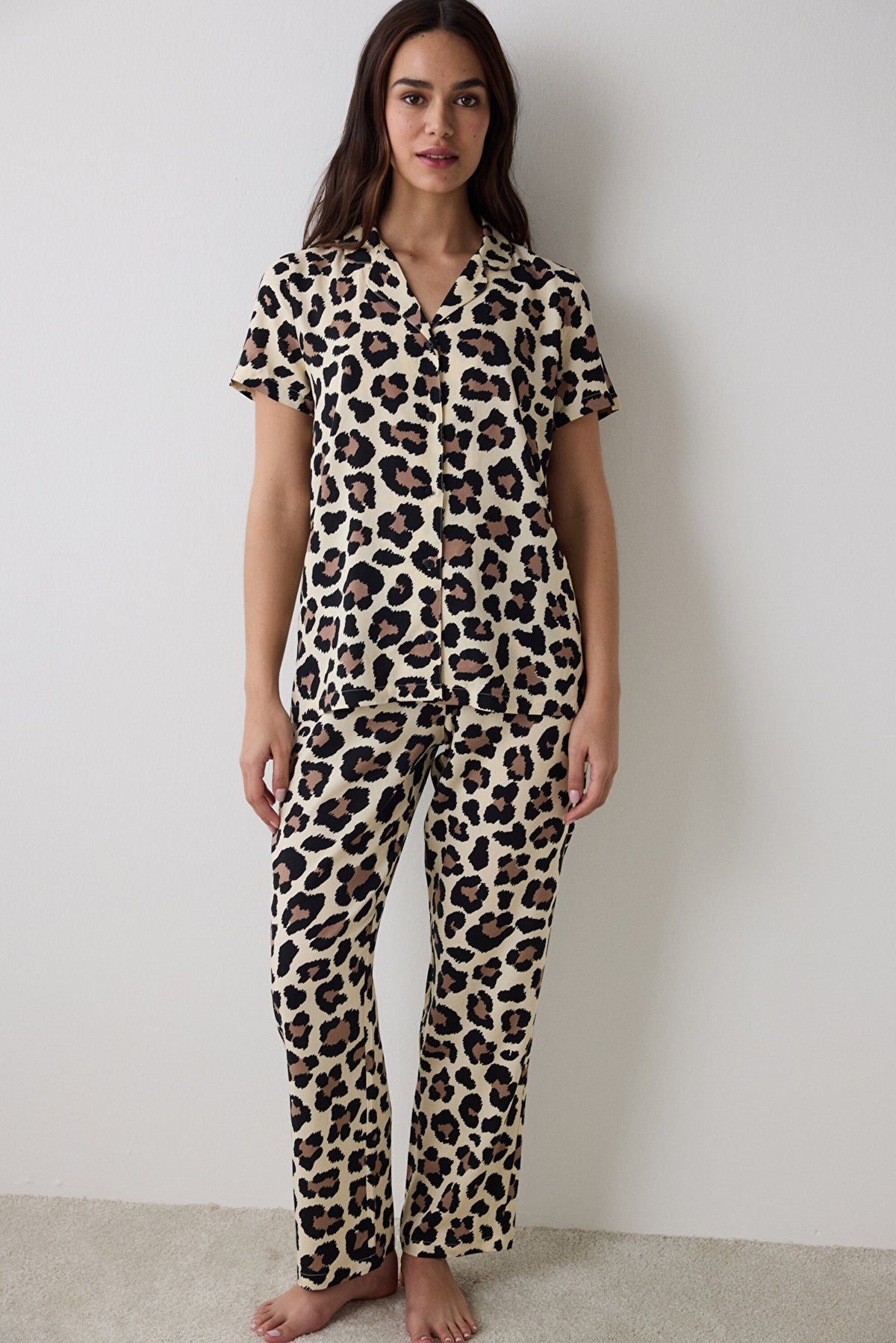 Leopard Chally Shirt Trousers Multicolored Pajama Set