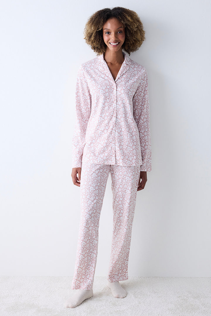 Cotton Dreamy Dusty Rose Pink Buttoned Shirt Pants Pajama Set