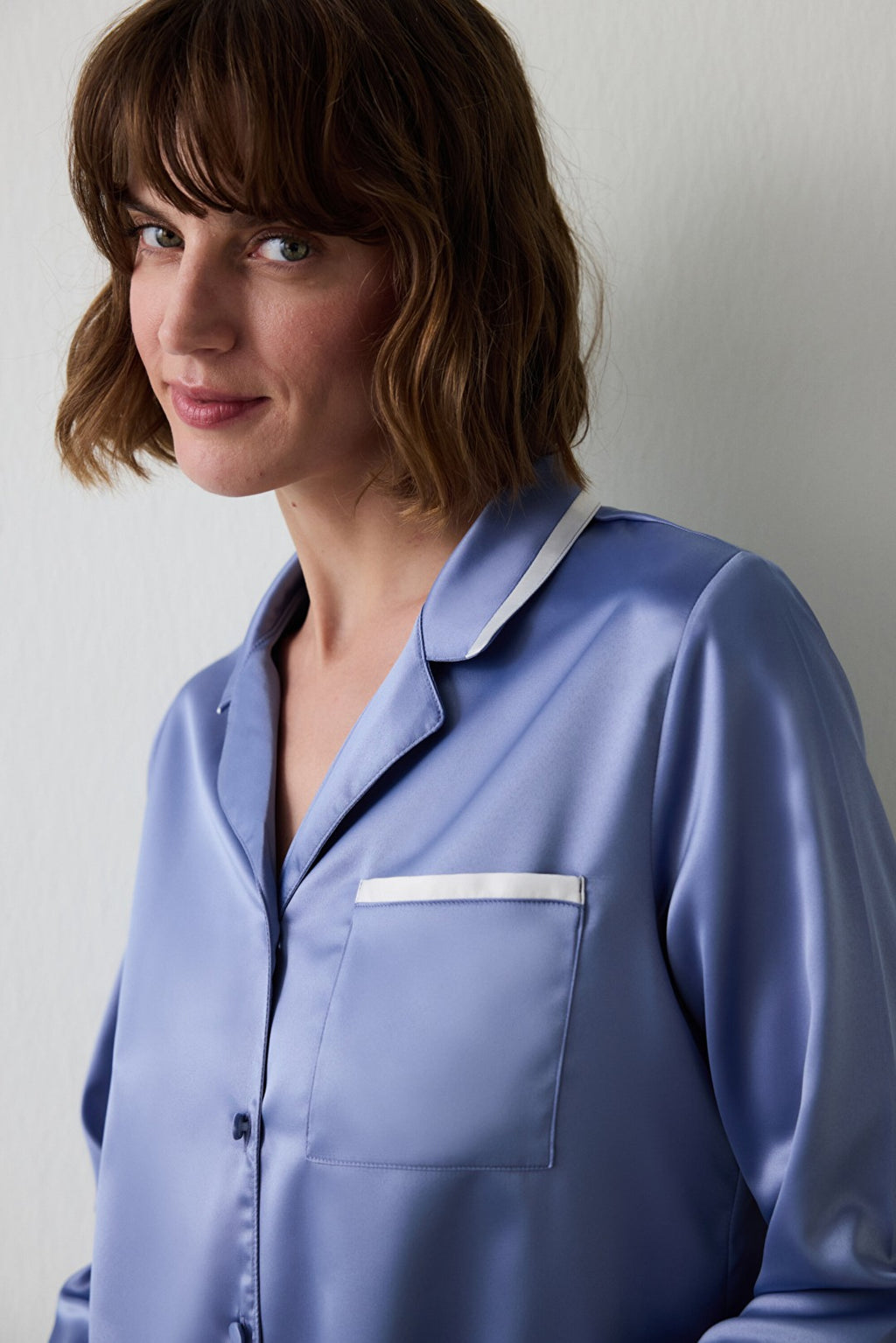 Indigo Hailee Satin Shirt Collar Long Sleeve Pajama Set