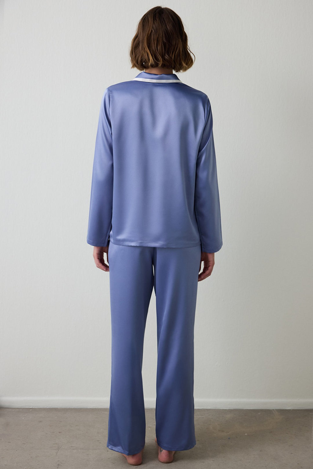 Indigo Hailee Satin Shirt Collar Long Sleeve Pajama Set