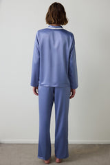 Indigo Hailee Satin Shirt Collar Long Sleeve Pajama Set