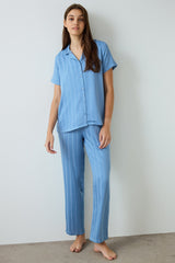Blue Luna Satin Shirt Collar Short Sleeve Pajama Set