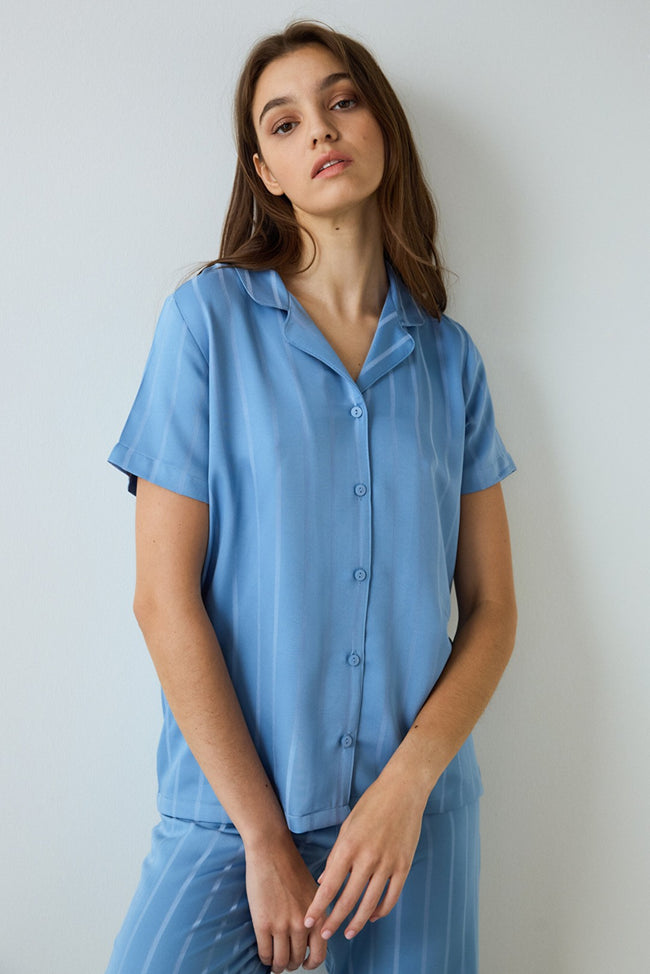 Blue Luna Satin Shirt Collar Short Sleeve Pajama Set Main Image