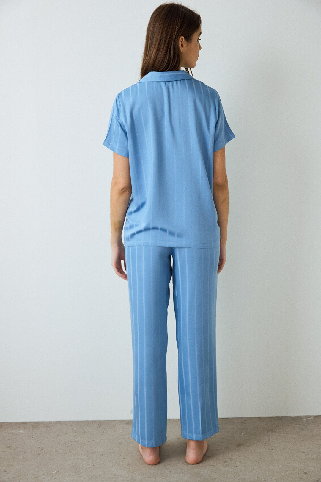 Blue Luna Satin Shirt Collar Short Sleeve Pajama Set