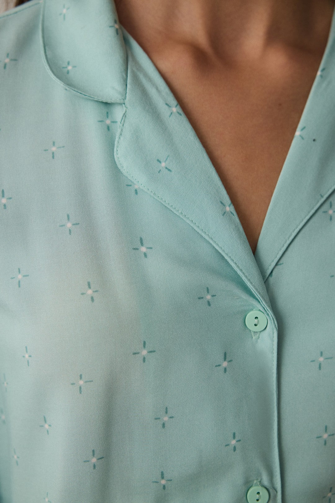Mint Sleep-In Star Patterned Shirt Collar Long Sleeve Pajama Set