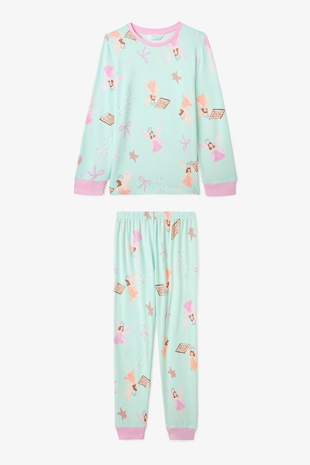 Light Mint Girls Fairy Print Long-Sleeve Pajama Set