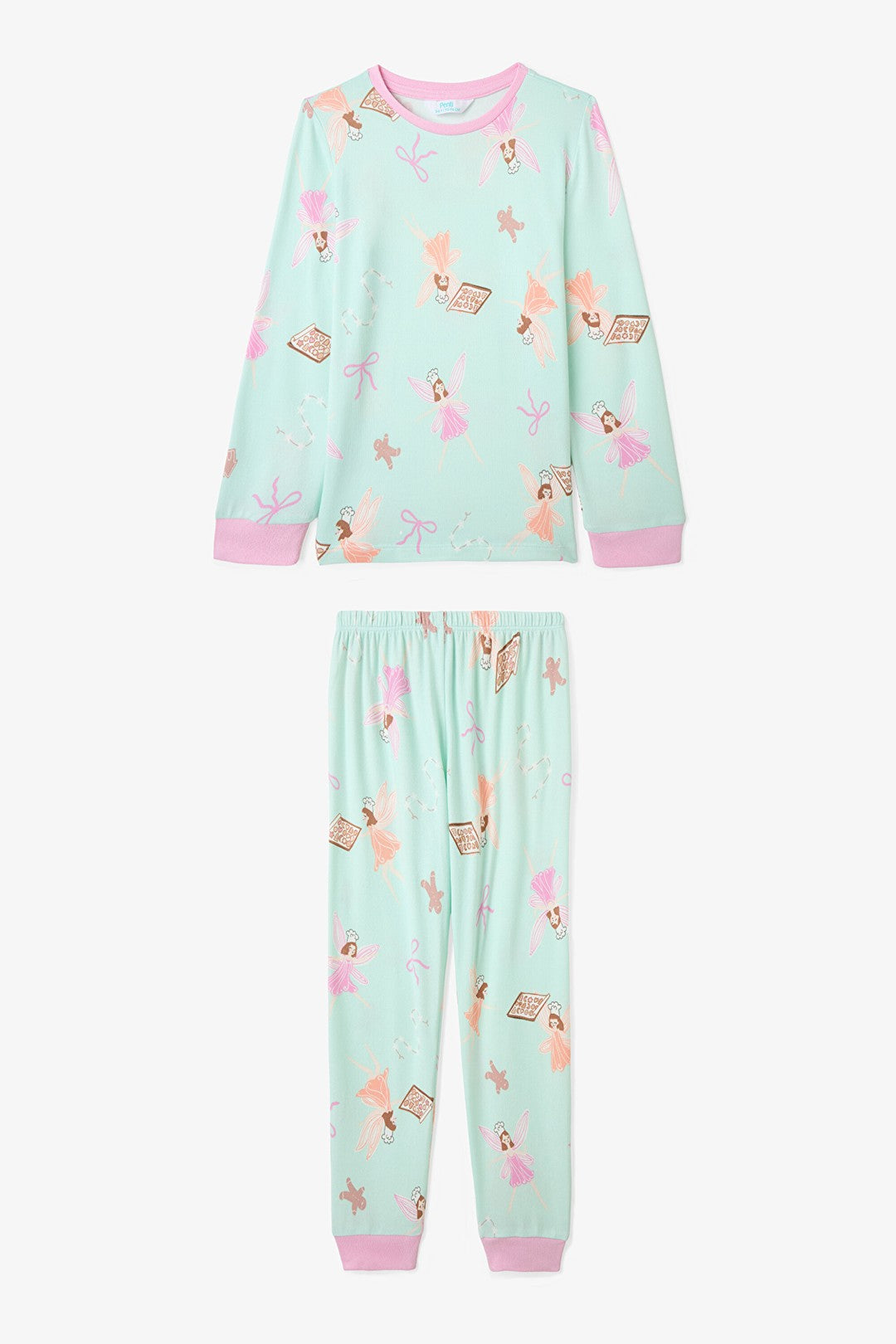 Light Mint Girls Fairy Print Long-Sleeve Pajama Set