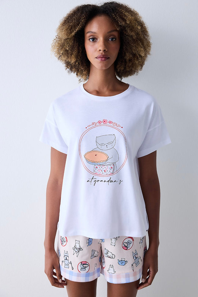 Joyful White T-Shirt Pajama Top Hover Image