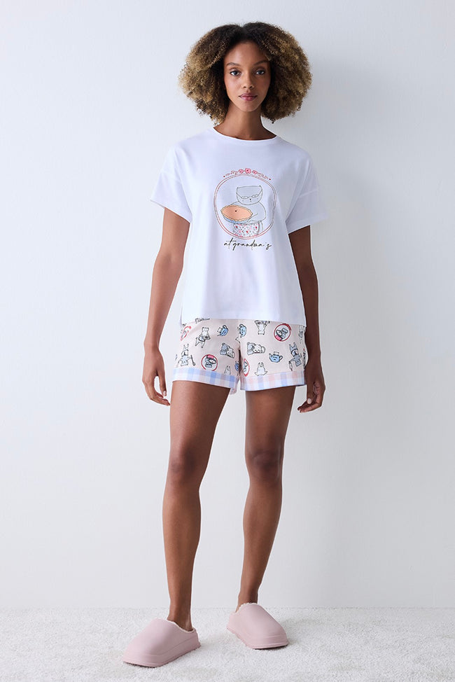 Joyful White T-Shirt Pajama Top Main Image