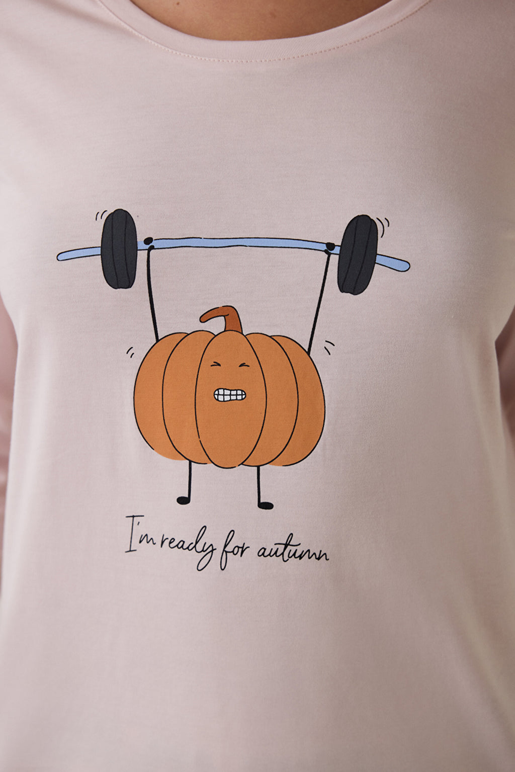 Pumpkin Patterned Crew Neck Cotton Long-Sleeve Pajama Set