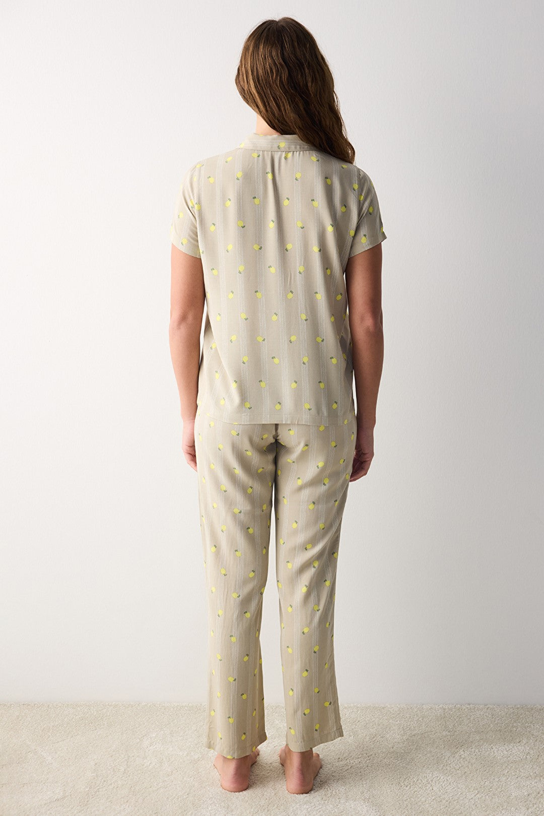 Lemon Patterned Light Green Shirt Pants Pajama Set