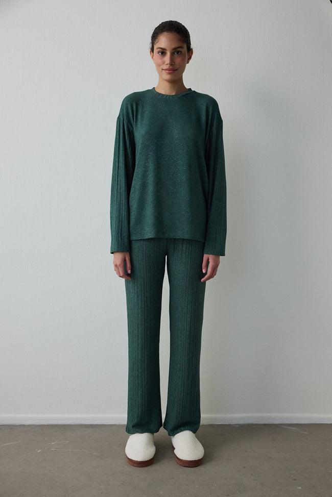 Dark Green Coziness Crew Neck Long Sleeve Pajama Set Hover Image