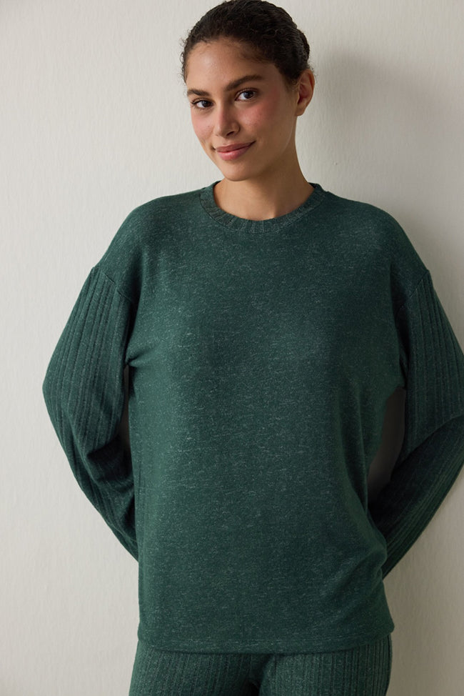 Dark Green Coziness Crew Neck Long Sleeve Pajama Set Main Image