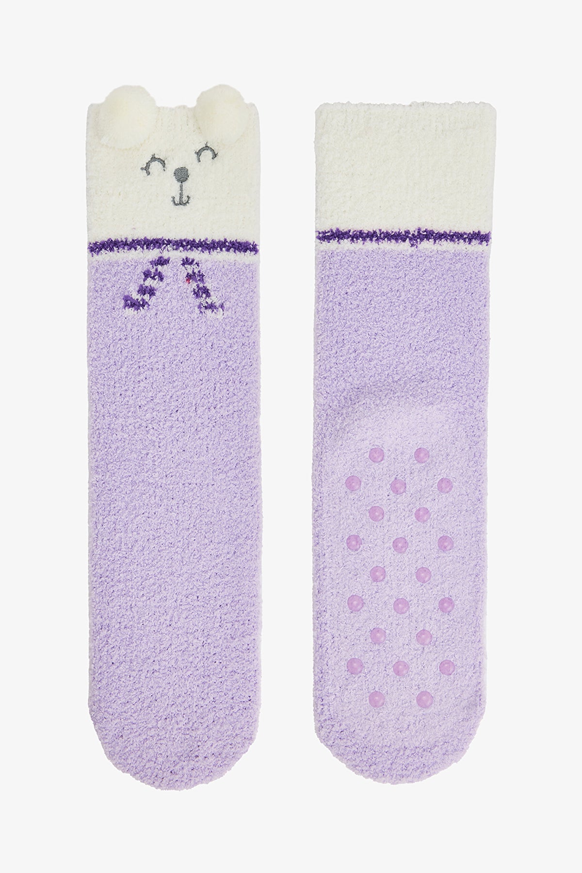 Lilac Cuteness Fluffy Embroidered Ankle Socks