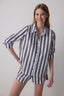 Striped Quinn Shirt Collar Cotton Long Sleeve Shorts Pajama Set