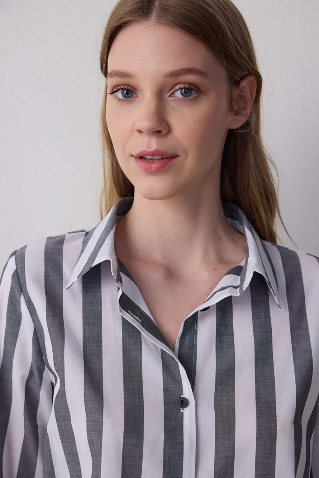 Striped Quinn Shirt Collar Cotton Long Sleeve Shorts Pajama Set