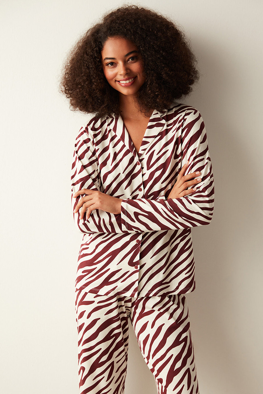 Zebra Printed Long Sleeve Shirt Pyjamas Set