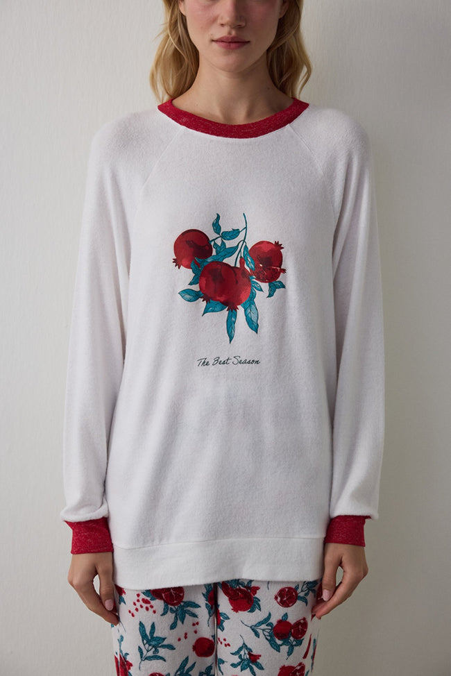 Off-White Best Season New Year Print Crew Neck Thermal Pajama Top Hover Image