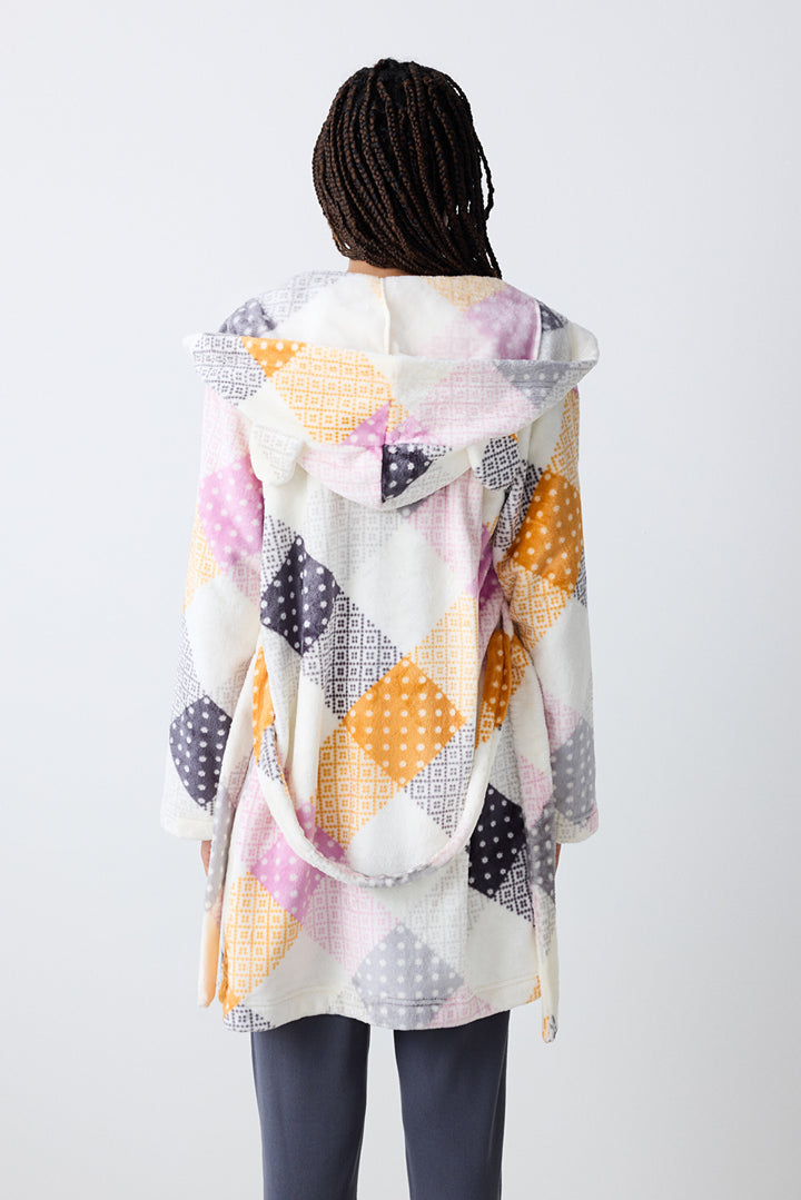 Colorful Gingham Ecru Dressing Gown