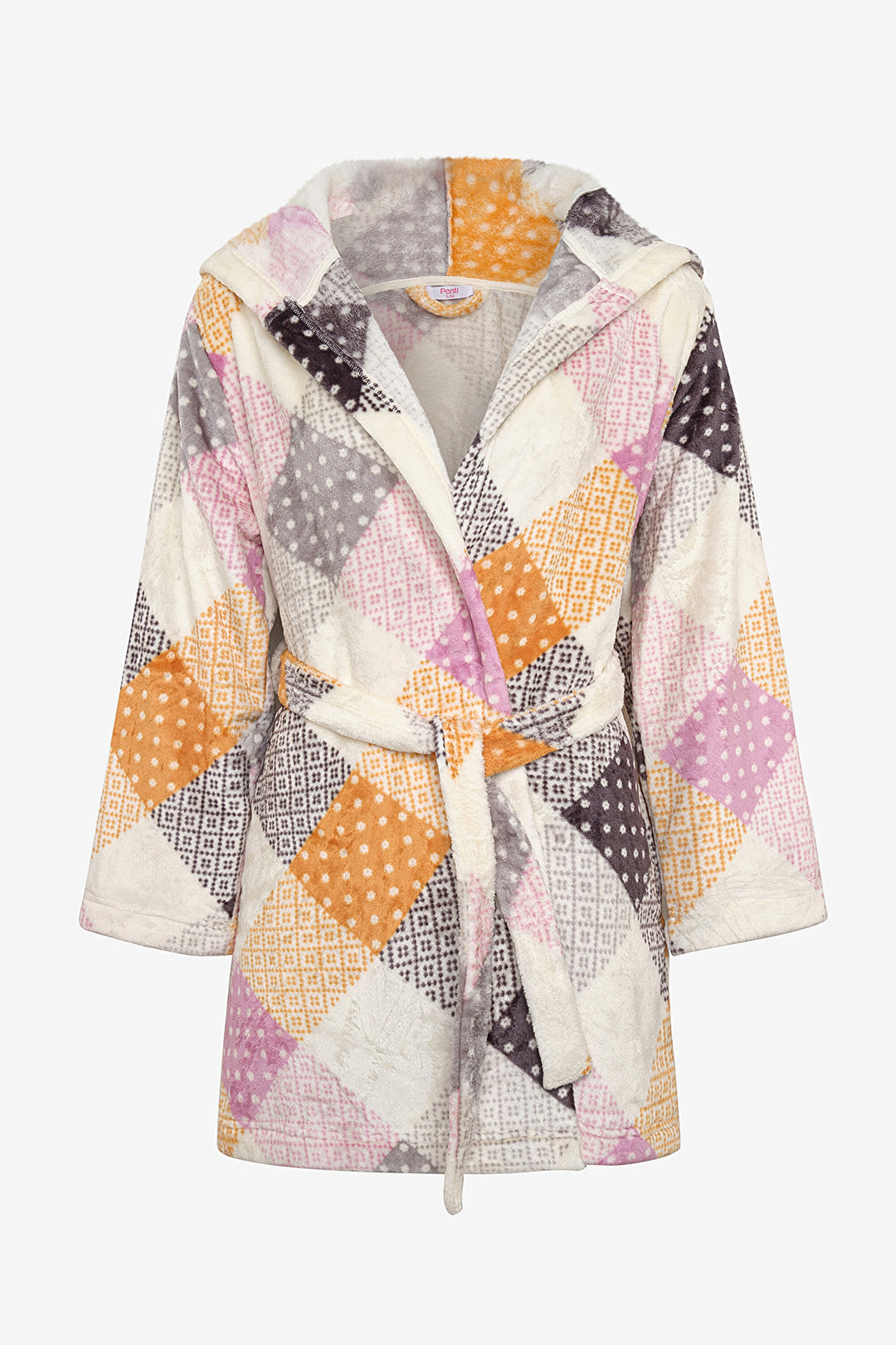 Colorful Gingham Ecru Dressing Gown