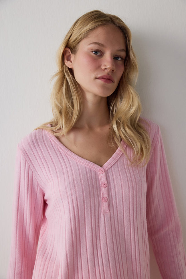 Rose Pink Cozy Time Plaid Long-Sleeve Pajama Set Main Image