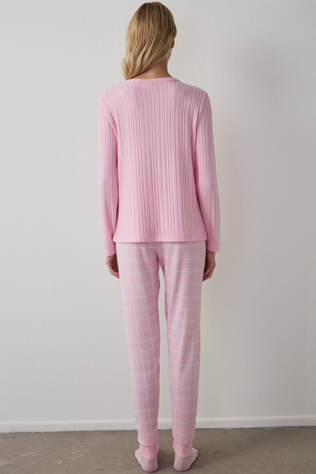 Rose Pink Cozy Time Plaid Long-Sleeve Pajama Set