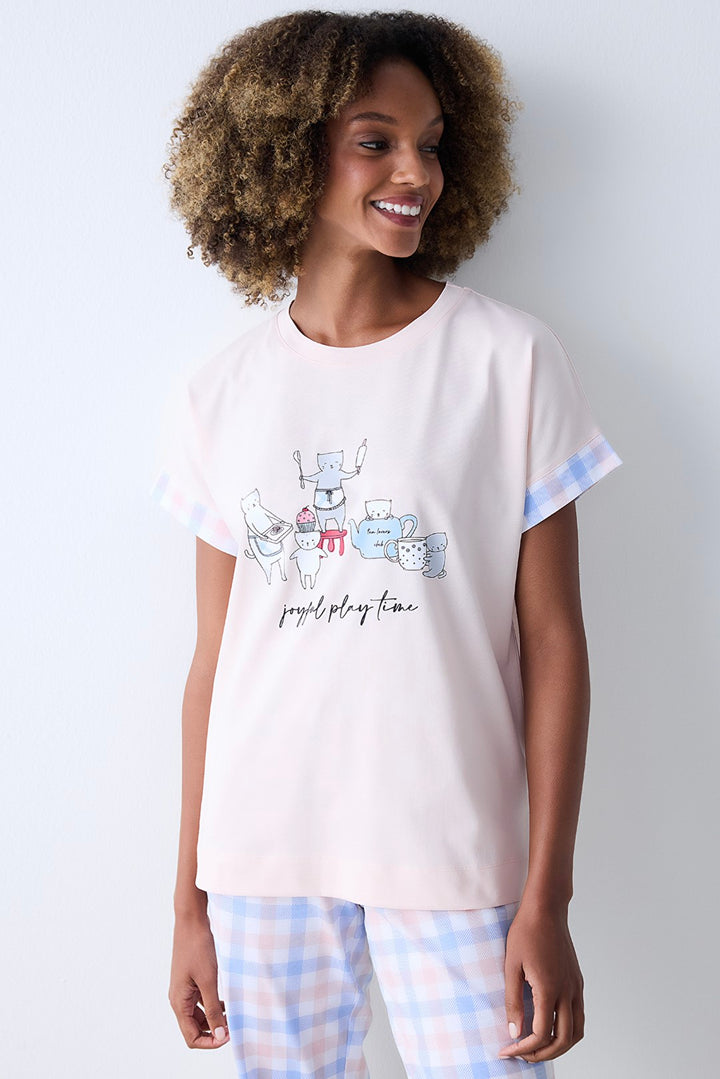 Joyful Pink T-Shirt Pajama Top