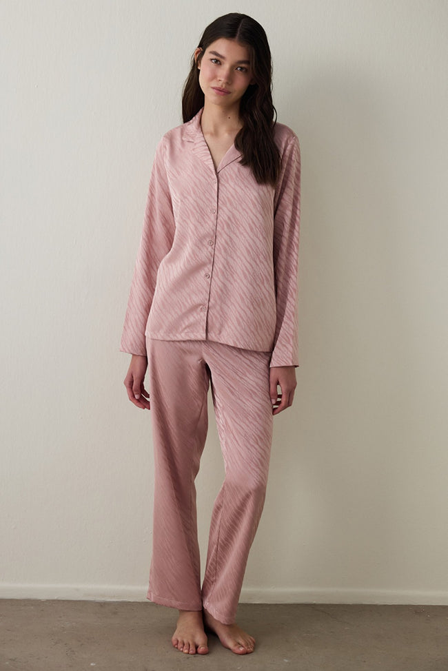 Dusty Rose Emma Shirt Collar Long Sleeve Satin Pajama Set Hover Image