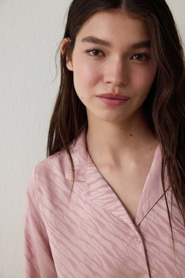 Dusty Rose Emma Shirt Collar Long Sleeve Satin Pajama Set Main Image