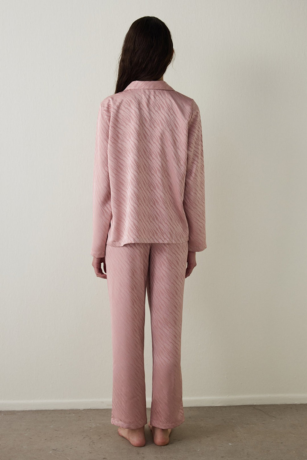 Dusty Rose Emma Shirt Collar Long Sleeve Satin Pajama Set