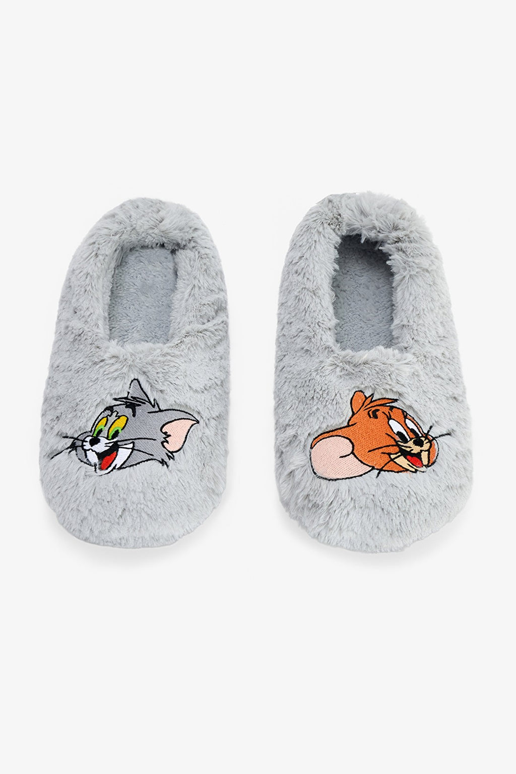 Light Gray Tom & Jerry Embroidered Slippers