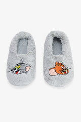 Light Gray Tom & Jerry Embroidered Slippers